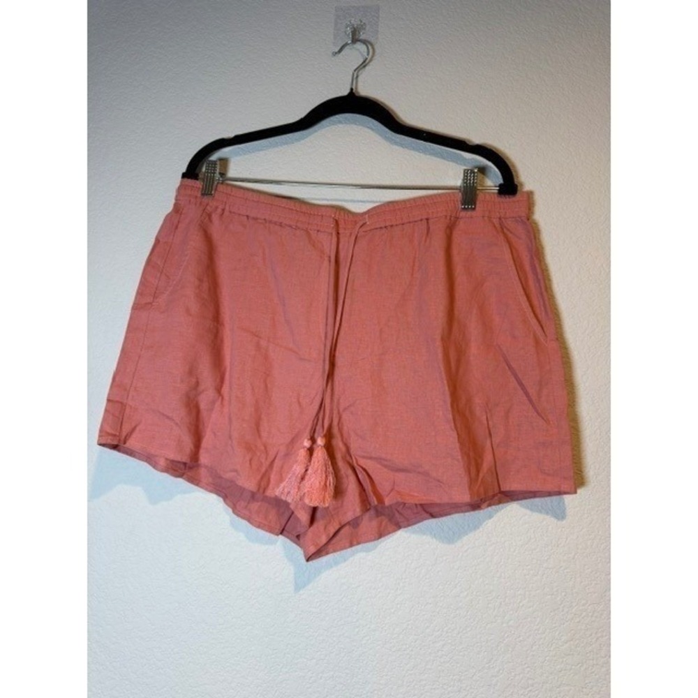 Andie The Short Sunset Pink Drawstring Tassel Linen Blend Shorts XL AAB119-SNST